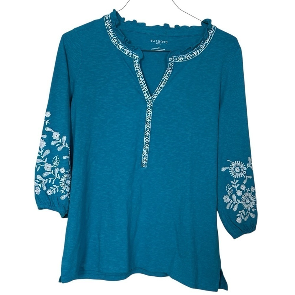Talbots Teal Peasant Top LP